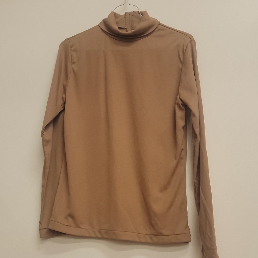 70s Dark Nude Tan Long Sleeve Turtleneck Top Large